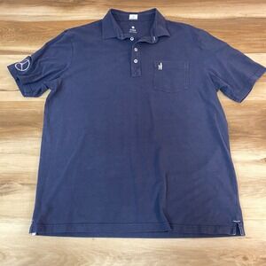 Johnnie-O Polo Shirt Mens Large Navy Blue Mercedes Logo Cotton Chest Pocket